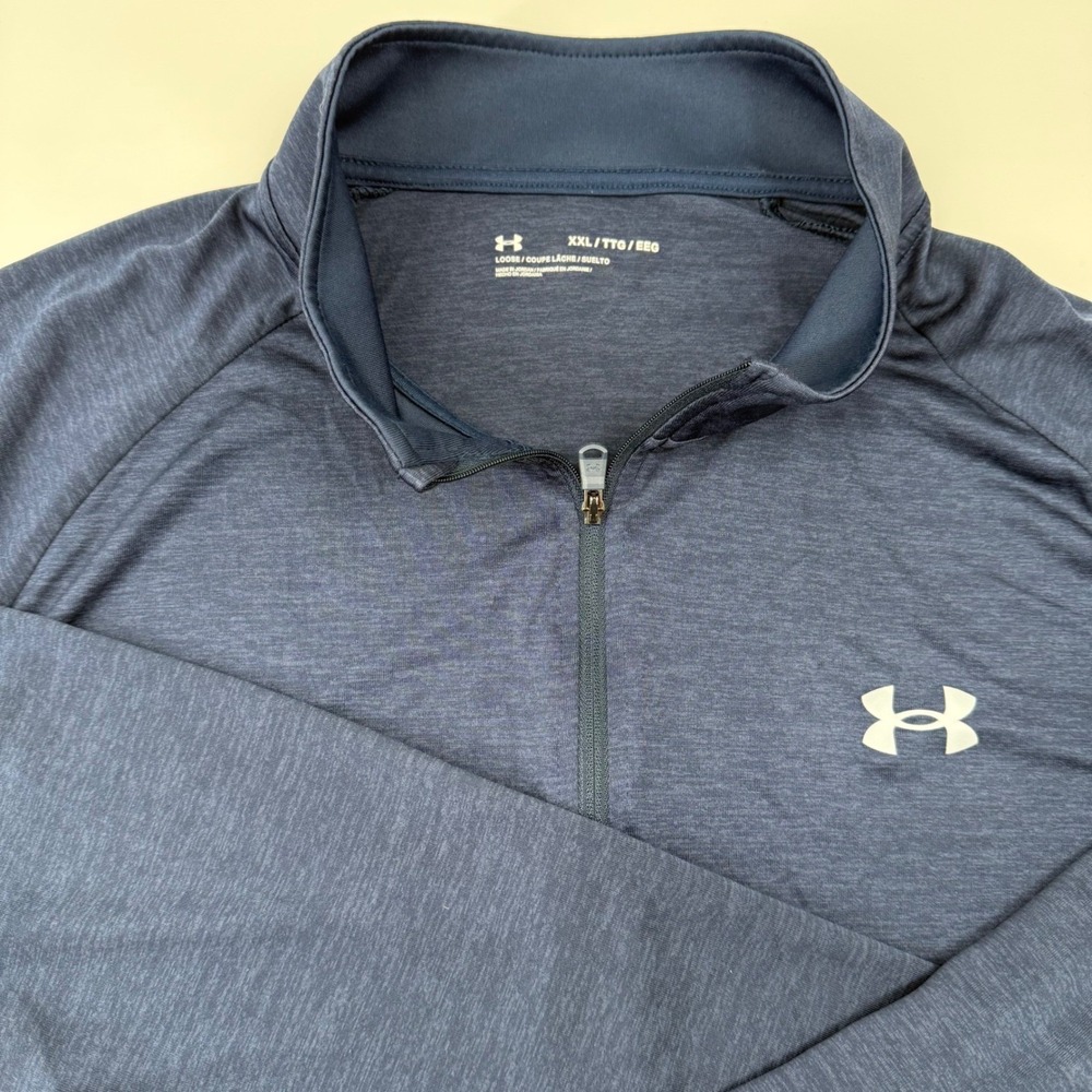 Under Armour XXL Navy Blue Heather Tech 1/2 Zip Pullover Long Sleeve Athleisure